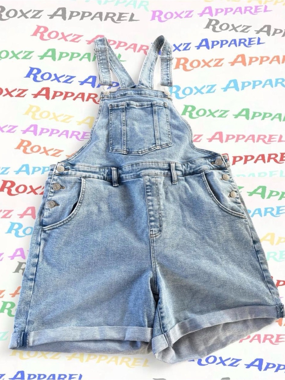 Ava & Viv Light Blue Denim Shorts Overalls